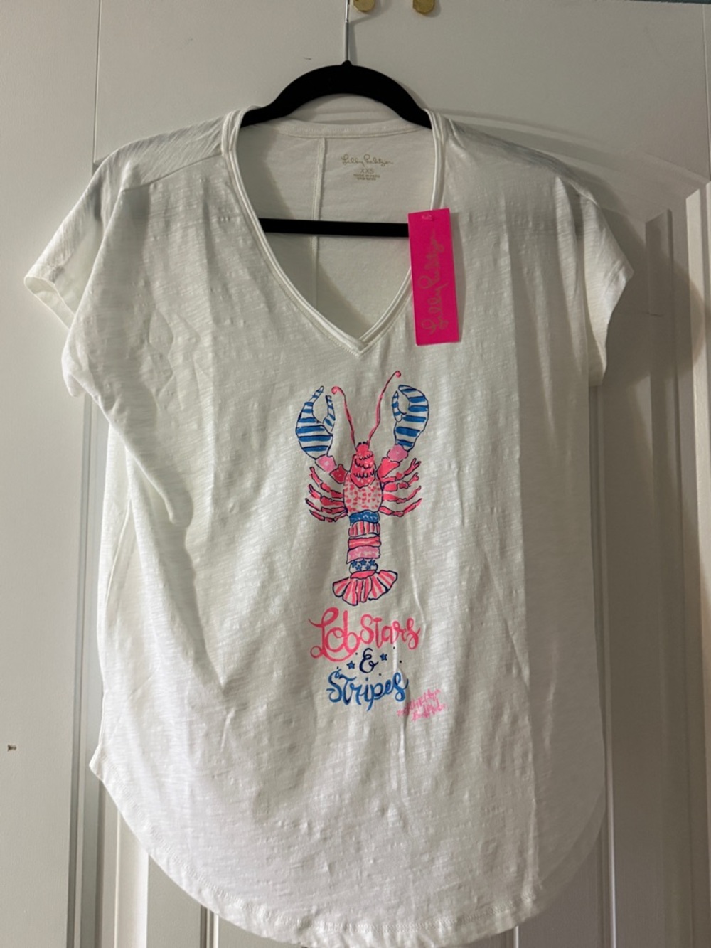 Lilly Pulitzer White Tee with Pink and Blue Lobster Graphic